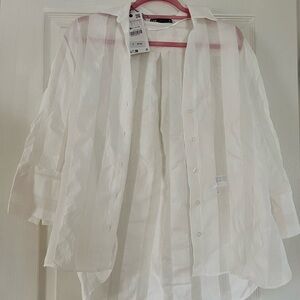NWT ZARA White Sheer Striped Women’s Shirt